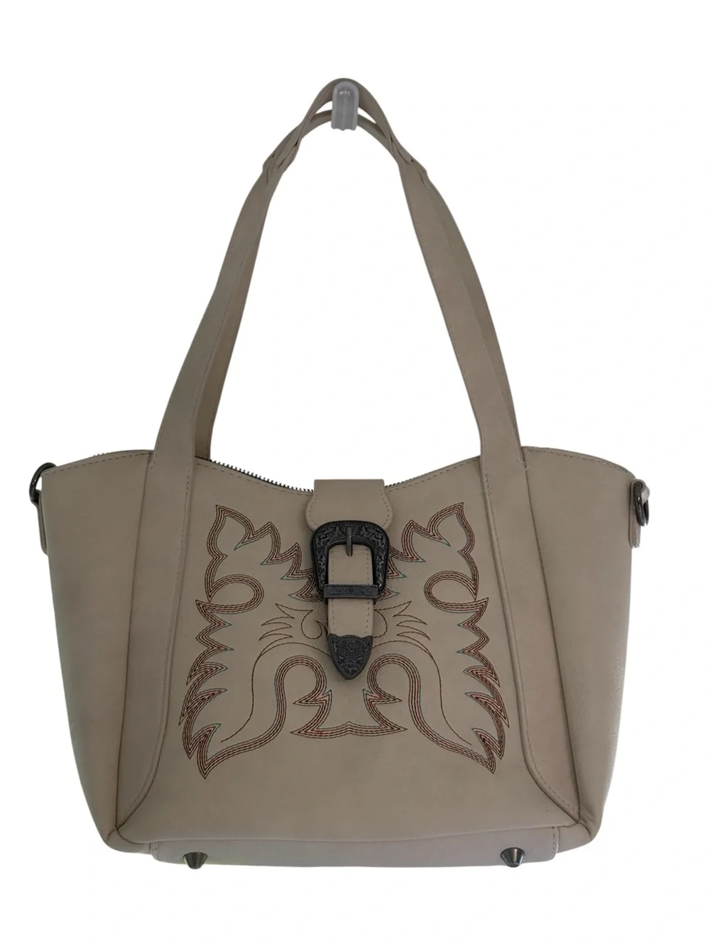 Wrangler Cream Western Tote Bag 🤠 Embroidered Boot Stitch + Silver Buckle
